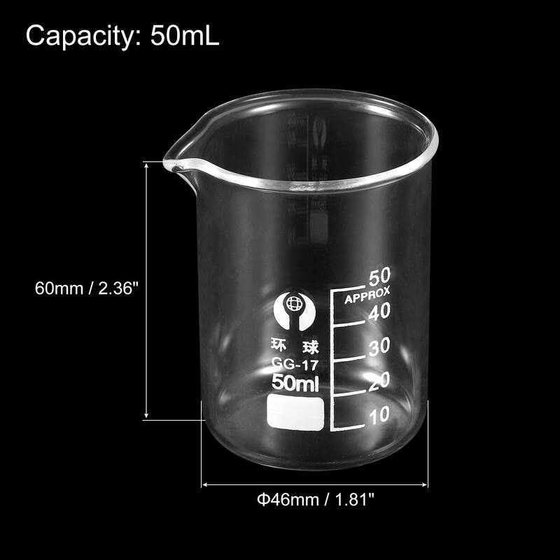 3Pcs 50ml Low Form Glass Beaker, 3.3 Glass Graduated Measuring Cups - Clear - Clear