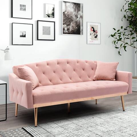 Velvet Upholstered Sofa Accent Chair Tufted Chaise Living Room Furniture Lounge Sofa Loveseat Sofa with Golden Stainless Feet