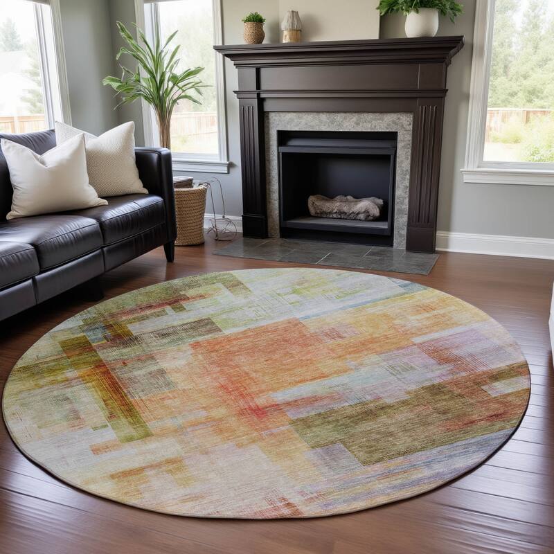 Premium Washable Super Soft Modern Abstract Mayfield Rug - Coral - 8' x 8'