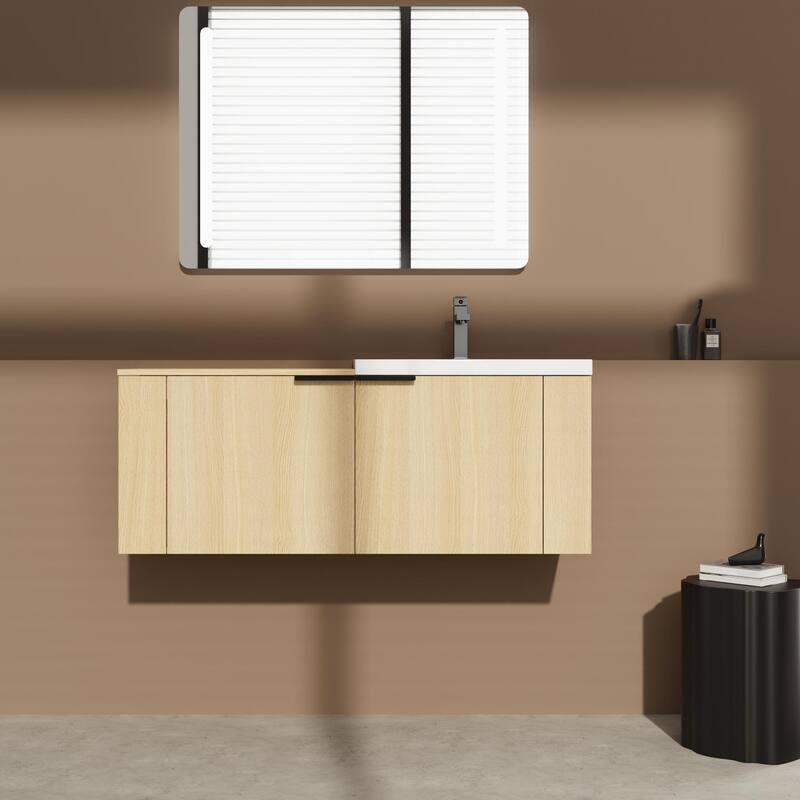 BNK 24"/48" Single Sink Bathroom Vanity with Soft Close Door and Shelf, Modern Floating Vanity - 48''W - Beige