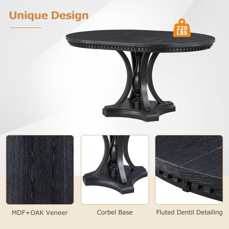 5-Piece Round Dining Set, Extendable Dining Table with 4 Cushioned Chairs, Kitchen Table Set for Dining Room