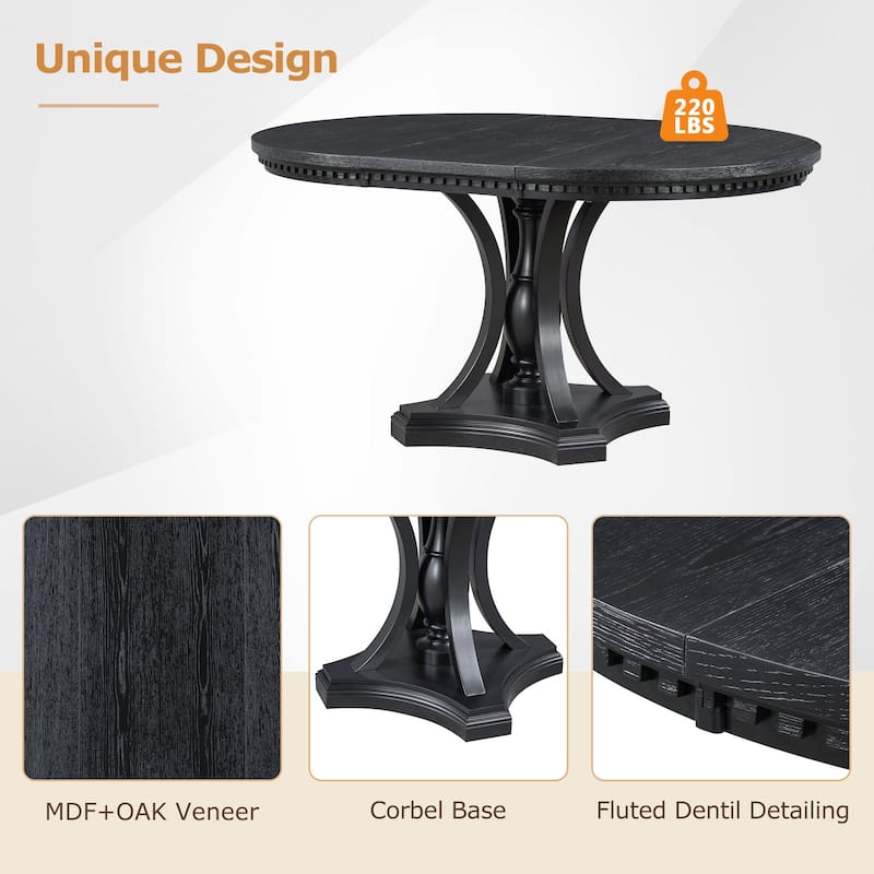 Roomfitters Extendable Oval Dining Table Set, 4 Upholstered Arm Chairs, 5-Piece Kitchen Furniture, Black Oak