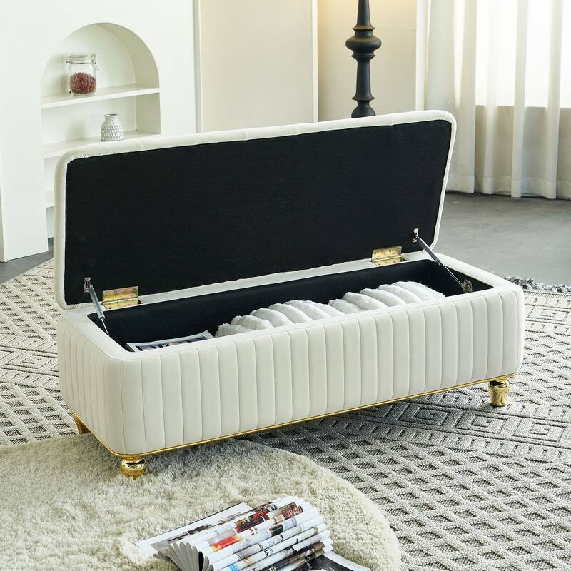 47.24''W Storage Ottoman,Upholstered Velvet Fabric Storage Ottoman with Safety Hinge for Living Room & Bedroom