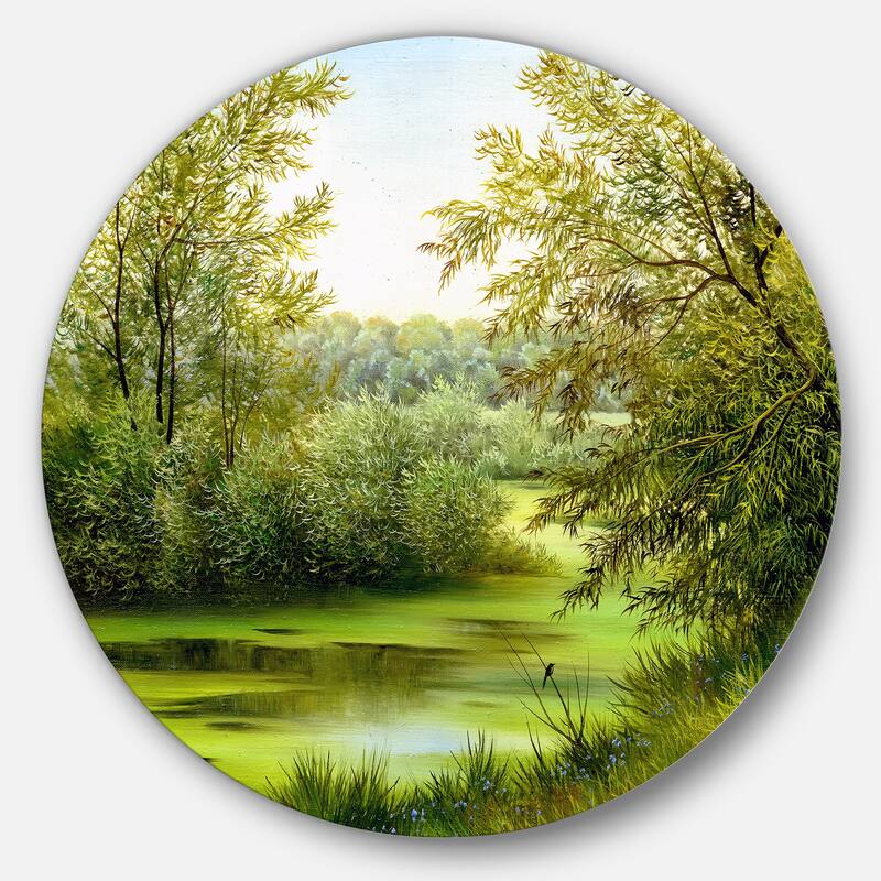 Designart 'Green Summer Landscape' Glossy Metal Wall Art - 11 x 11 - disc of 11 inch