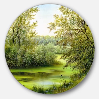 Designart 'Green Summer Landscape' Glossy Metal Wall Art