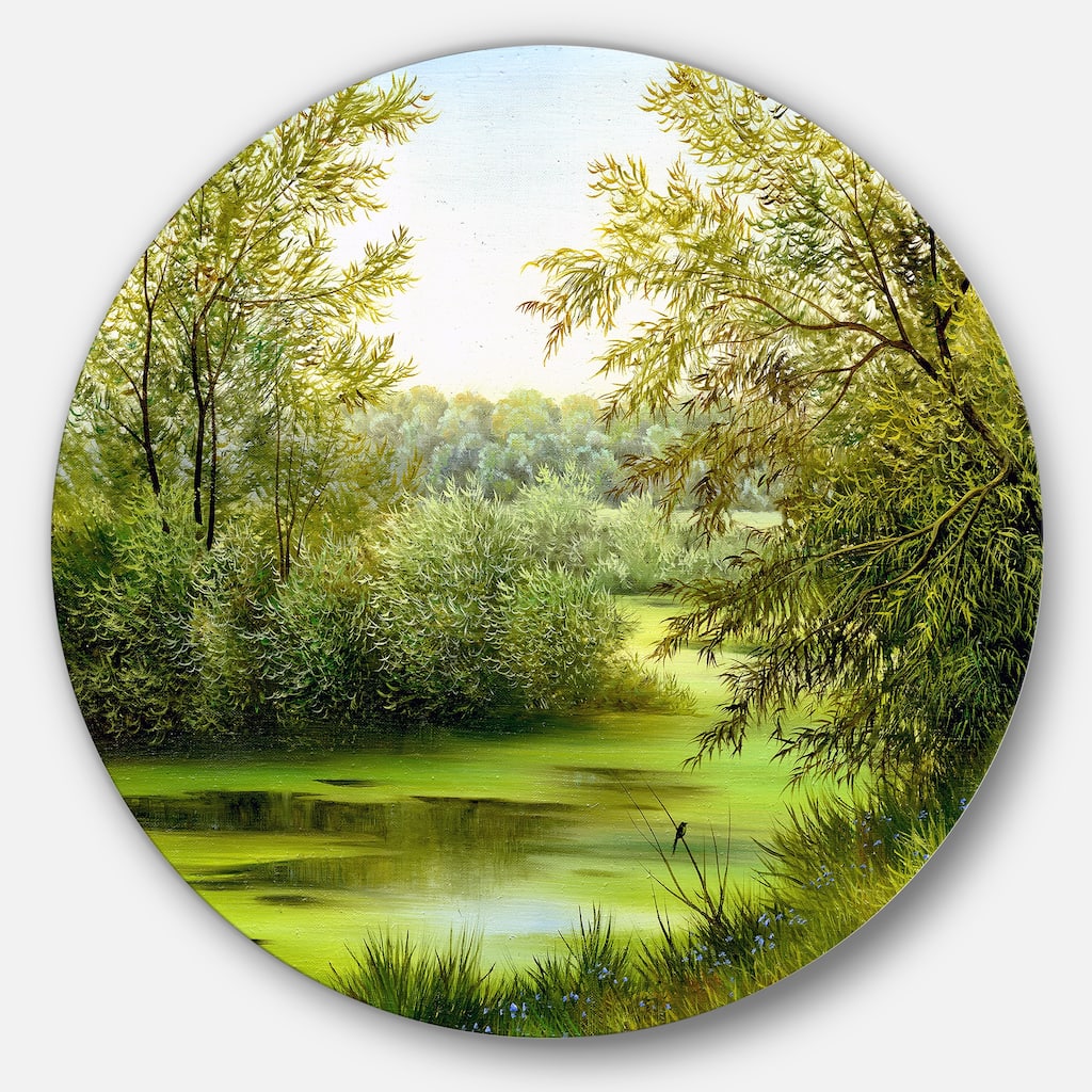 Designart 'Green Summer Landscape' Glossy Metal Wall Art