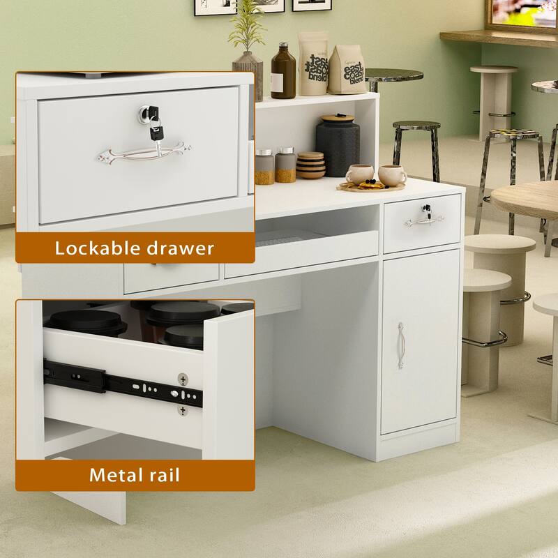 Timechee Reception Desk Executive Desk with Decor Light, White