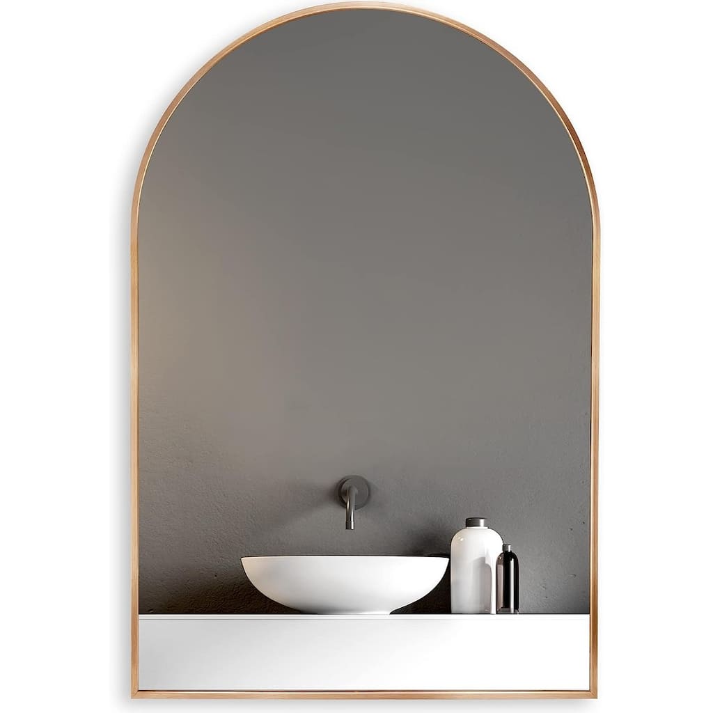 GDFStudio - Verona Architectural Arched Metal Bathroom Vanity Wall Mirror with Elevated Profile & Easy Installation