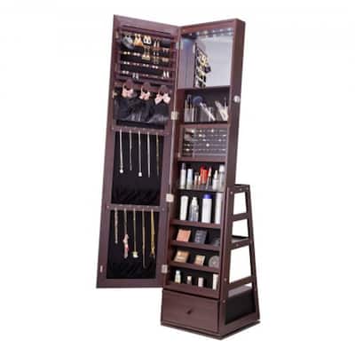 3-in-1 Functionality Freestanding Rotating Jewelry Mirror with Lockable Storage and Ample Ring Slots - 15.35 x 14.4 x 63 in
