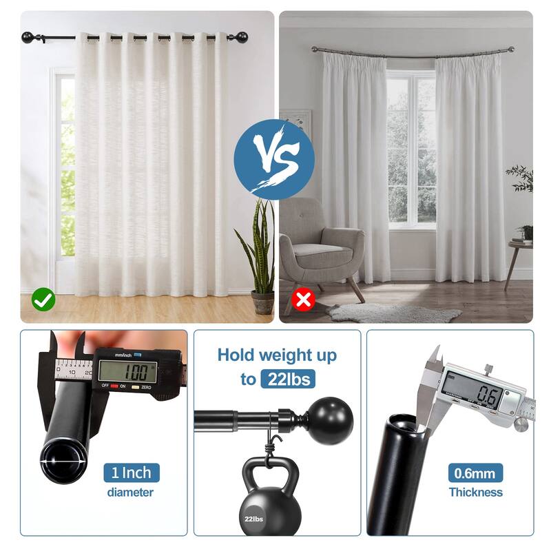 1-inch Diameter Steel Ball Adjustable Single Drapery Curtain Rod