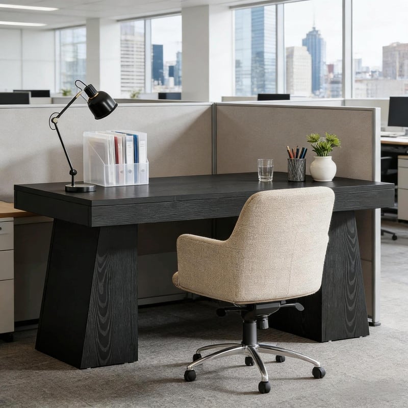 55" Mid-Century Modern Executive Desk with Trapezoid Base for Home Office