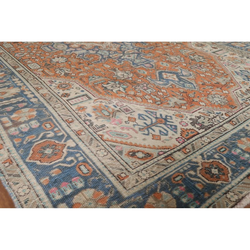 Orange Geometric Tabriz Persian Area Rug Hand-Knotted Wool Carpet - 6'3"x 9'6"