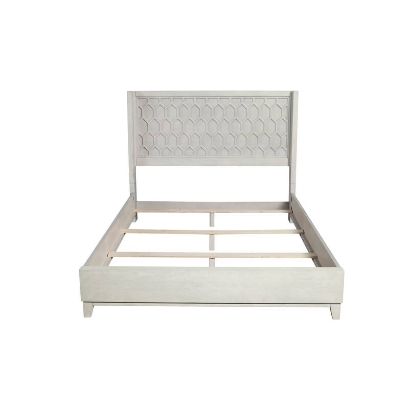 Full Size Bed with Panel Headboard - Light Grey Finish - Modern Bedroom Furniture