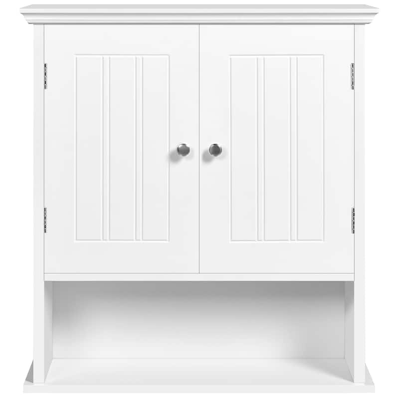 Yaheetech Wall-Mounted Cabinet with Open Compartment and Adjustable Shelf, White