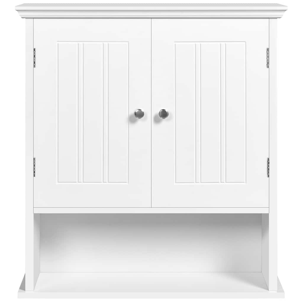 Yaheetech Wall-Mounted Cabinet with Open Compartment and Adjustable Shelf, White
