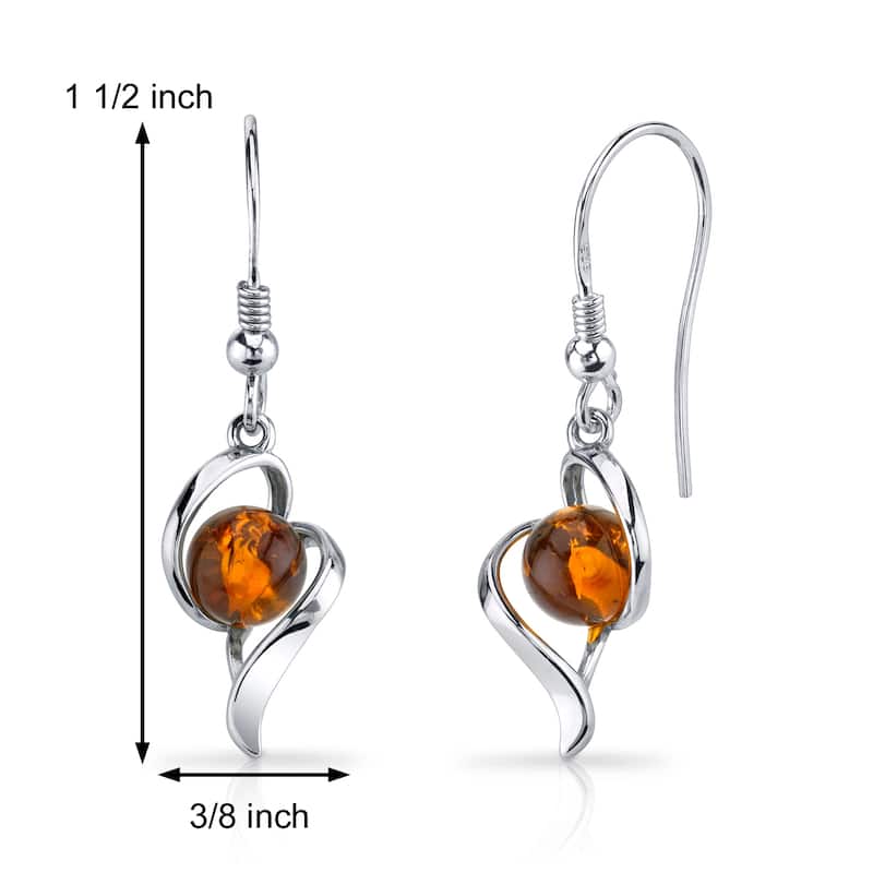 Baltic Amber Open Spiral Earrings in Sterling Silver
