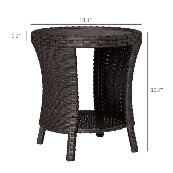 dimension image slide 2 of 3, Outsunny 18" Outdoor Wicker Coffee Table, 2-Tier Patio Side Table with Storage
