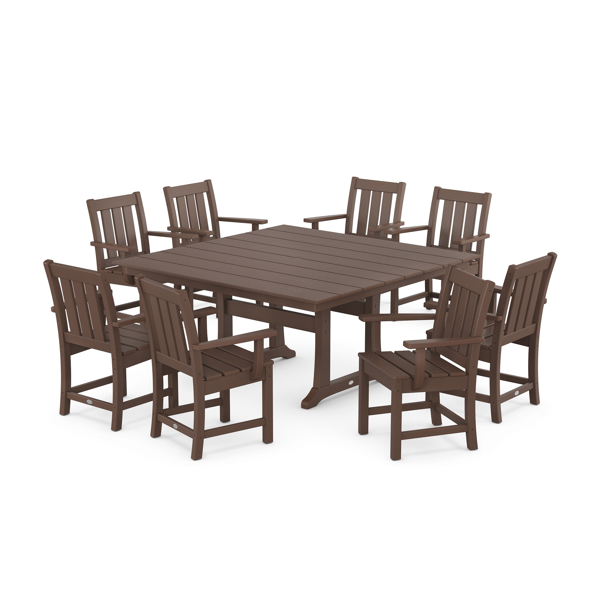 Oxford 9 Piece Square Farmhouse Dining Set with Trestle Legs Bed
