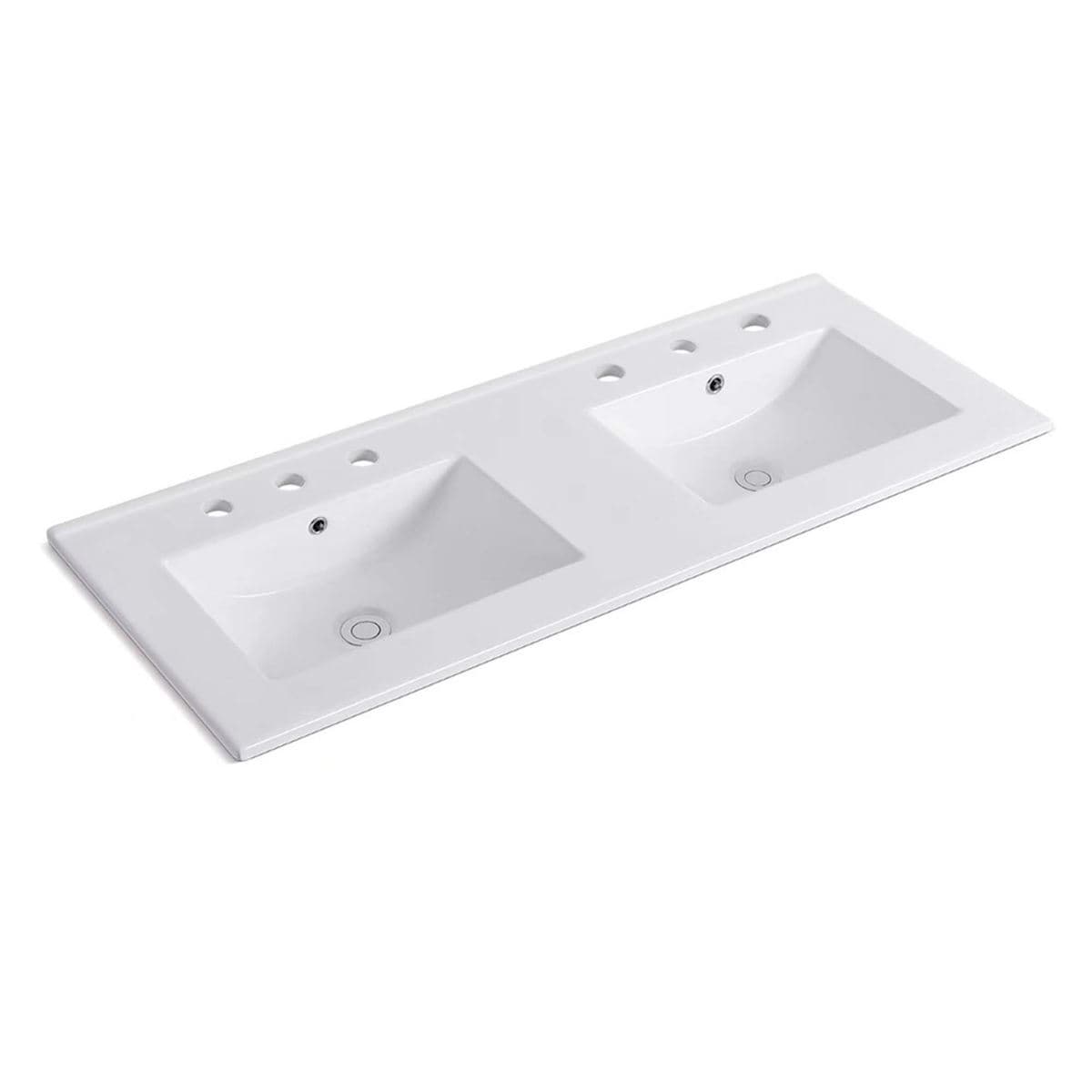 48" Double Ceramic Sink Top with 3-hole Faucet Holes - 48