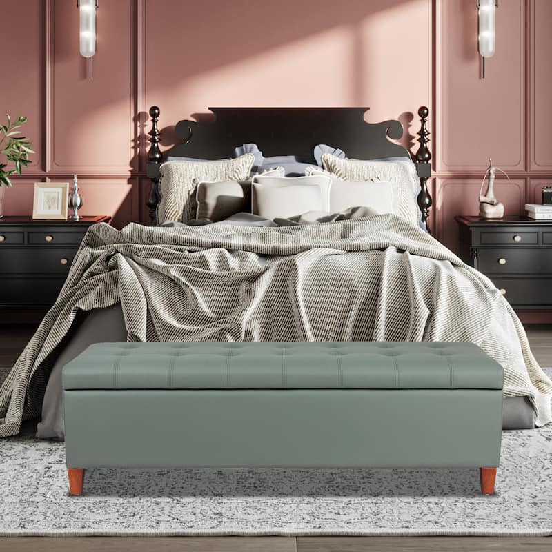 Adeco 50" Bonded Leather Storage Ottoman Bench
