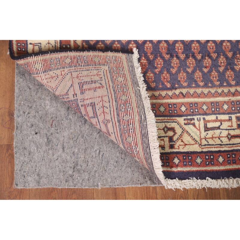 Hand Knotted Oriental 100% Wool Carpet Traditional All-Over Navy Blue & Blues Botemir Runner Rug - 10' 1'' X 3' 4''
