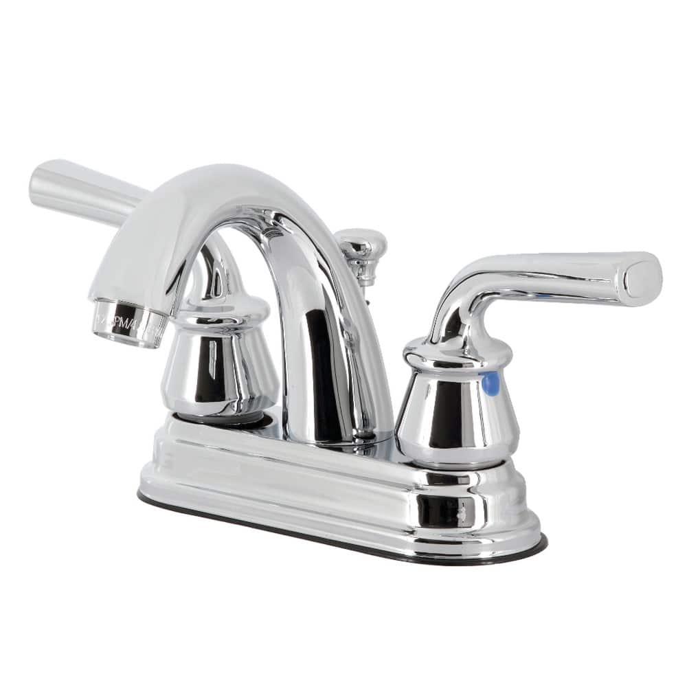 Kingston Brass Restoration Two-Handle 3-Hole Deck Mount 4" Centerset Bathroom Faucet with Plastic Pop-Up