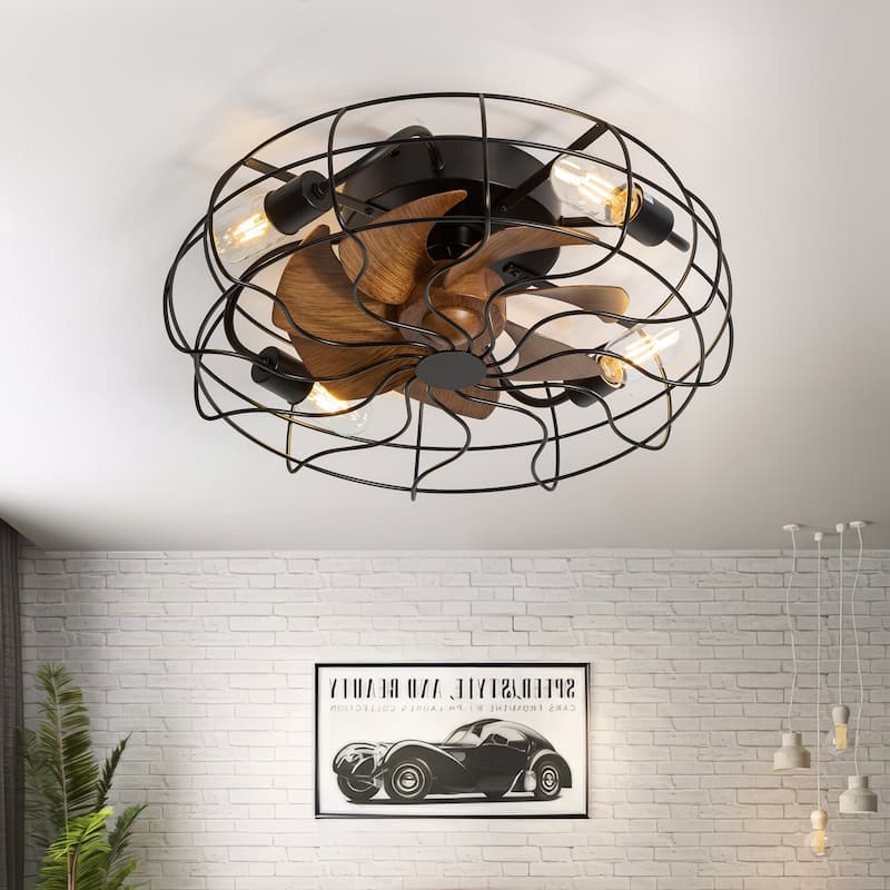 16.5"/19"/20" Vintage Distressed White Low Profile Ceiling Fan with Remote (7-Blade)