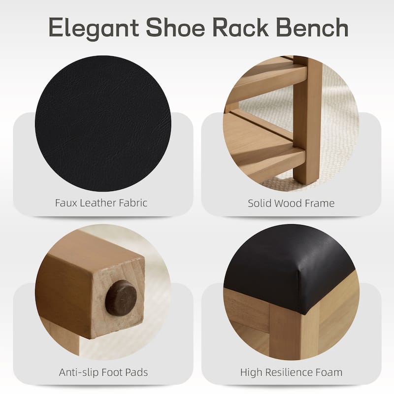 HUIMO Multi-Functional Solid Wood Bench with Storage Shelves 46in/39in/31in