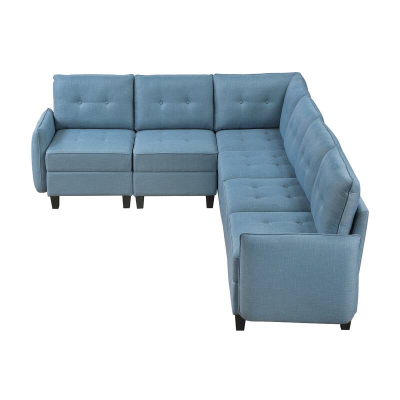 Dorian Textured 6-Piece Sectional Sofa - Storage, Button-Tufted