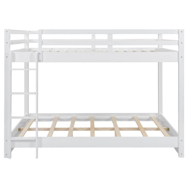Modern Queen Size Bunk Bed with Ladder and Guardrail, Wood Kids Teens Bed Frame with Trundle Optional