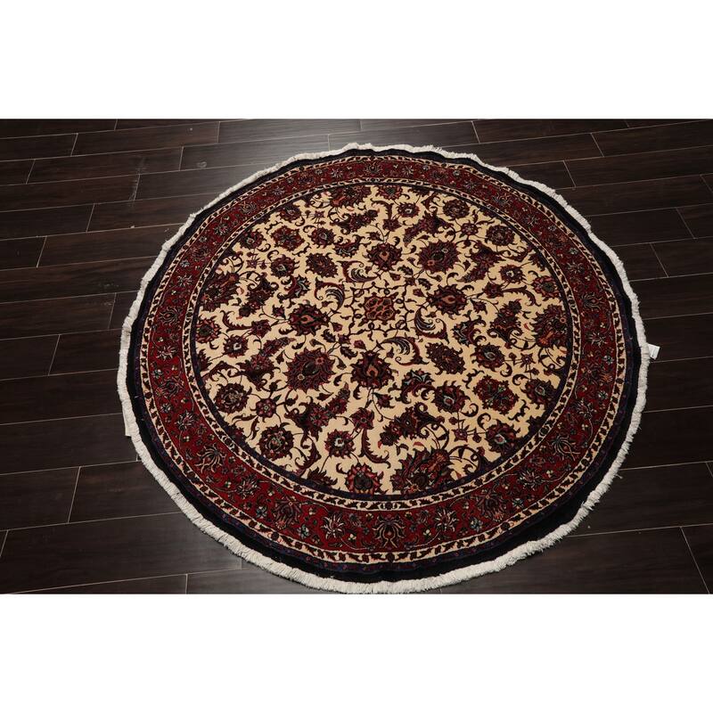 5'1''x5'1" Ivory Bidjar Round Rug 250 KPSI Wool & Silk Botanical Motif - 5' 1'' x 5' 1''-Round - 5' 1'' x 5' 1''-Round