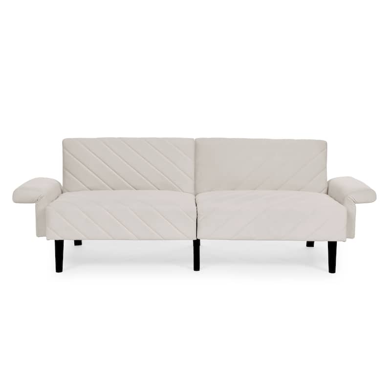 Folding Velvet Futon Sofa Bed with Adjustable Armrests for Apartments