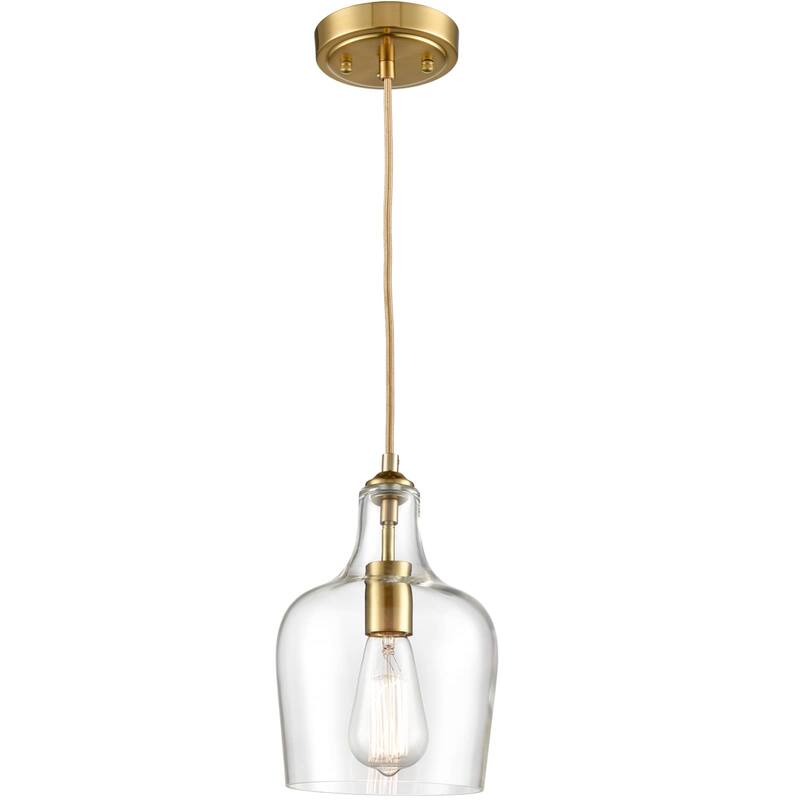 Terzi Modern Gold with Bell Shade Glass Shade Adjustable Pendant Light Fixture, 1-Light - Brass