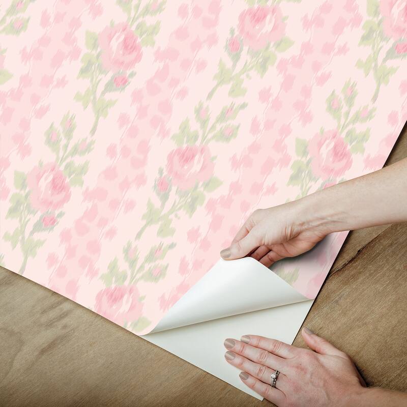 LoveShackFancy A-Street Prints Blooming Heirloom Strawberry Macaron Rose Stripe Wallpaper