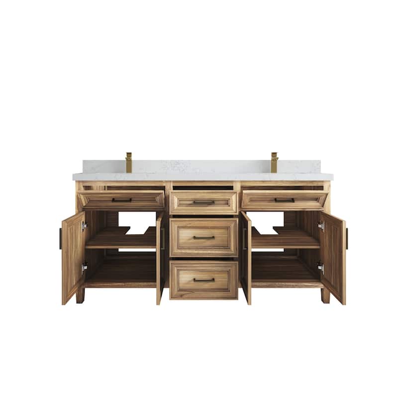 Willow Collections 72 in. W x 22 in. D Santa Monica Teak Double Sink Bathroom Vanity with Countertop