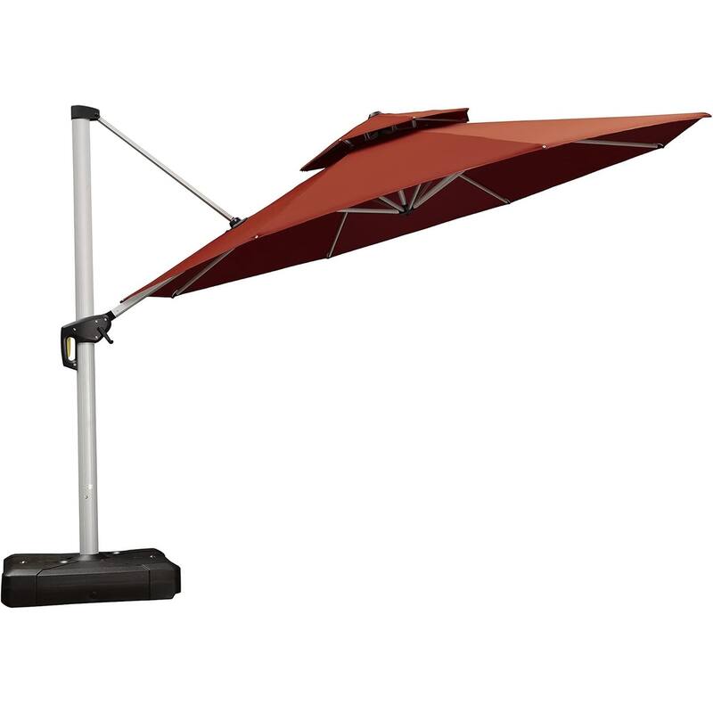 PURPLE LEAF Double Top Round Patio Large Cantilever 360 Degree Rotation 10/11/12/13ft Outdoor Classic Umbrella - 13ft x 13ftBrick Red