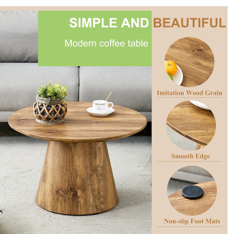 Natural Wood Grain MDF Round Coffee Table - 25.6" Diameter, 15.7" Height.Natural Wood Grain Texture Sticker