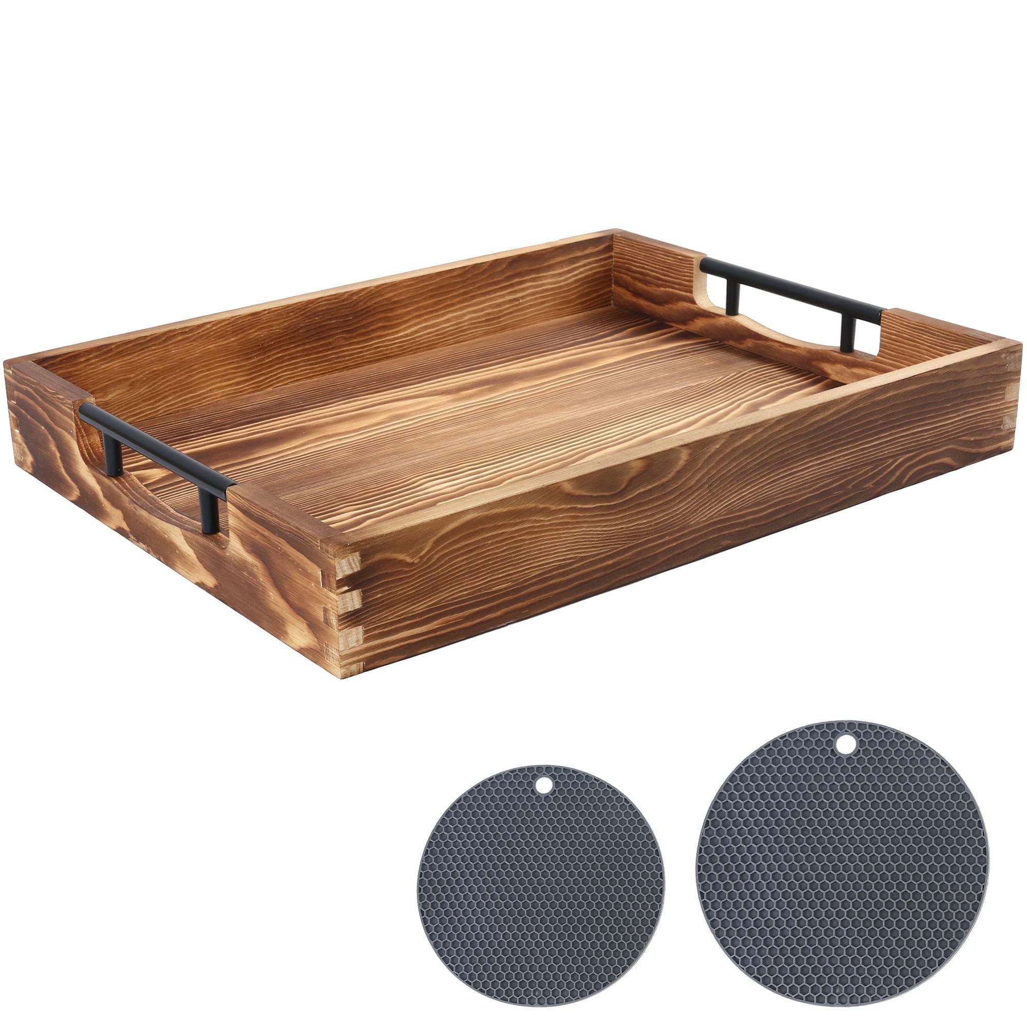 Large wooden serving sales tray with handles