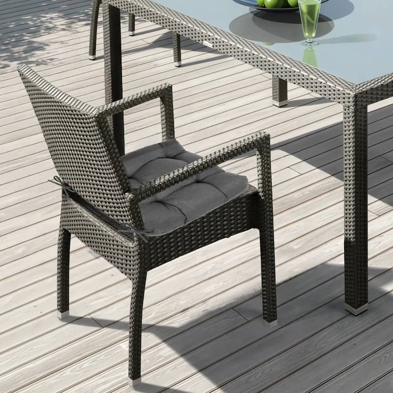 Aoodor 19x19x5 Inch Tufted Outdoor Chair Cushions, Water and Fade Resistant Polyester Dining Chair Pads with Ties, Set of 4