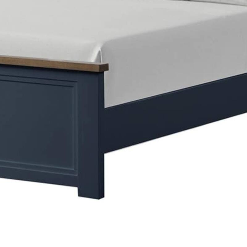Tela Twin Size Bed w Recessed Panel Headboard, Dark Brown Trim, Blue