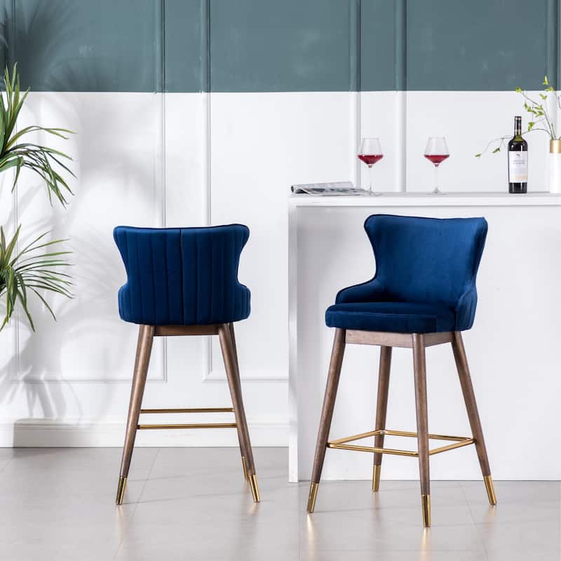 Roundhill Furniture Leland Fabric Upholstered Wingback Bar Stools (Set of 2)
