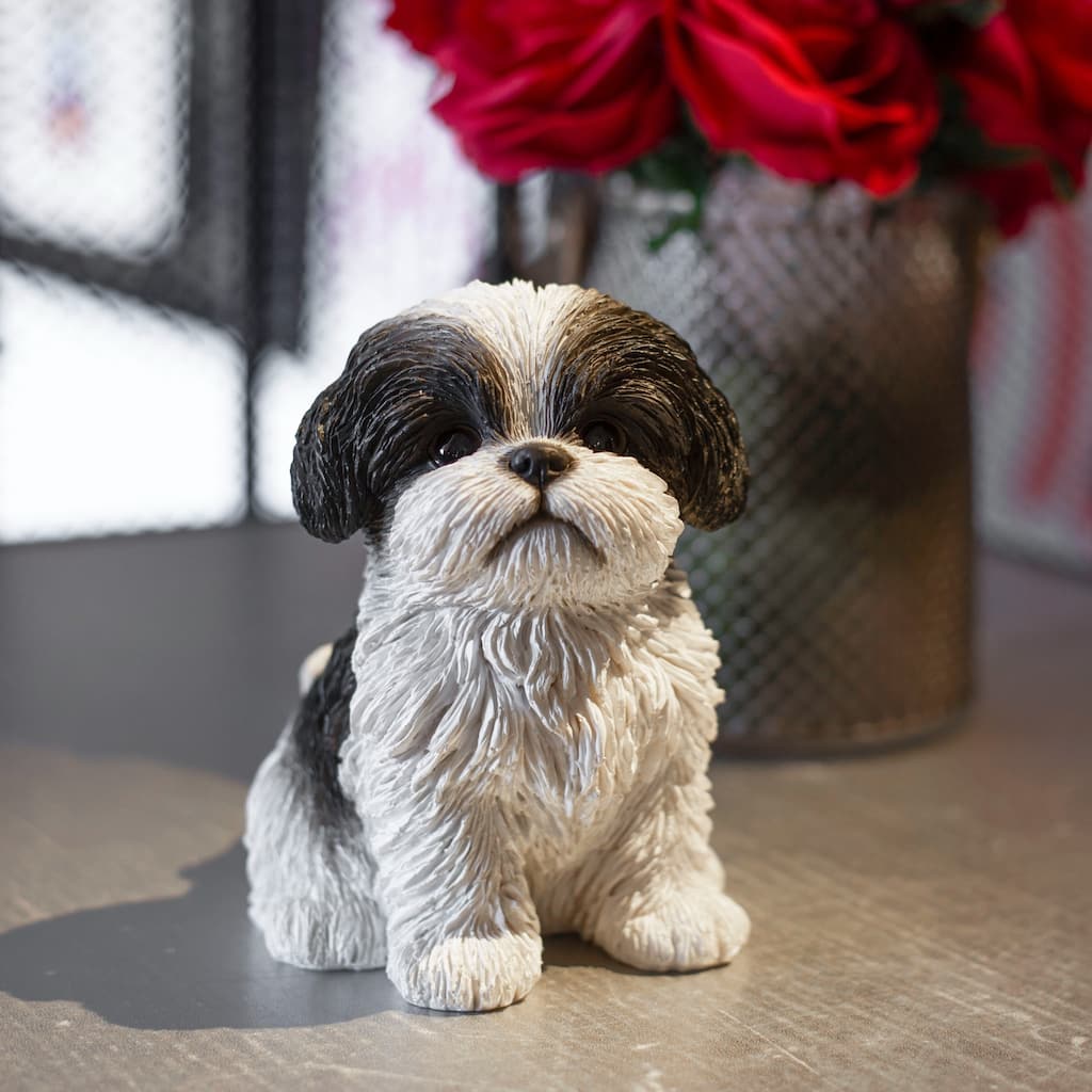 Sitting Shih Tzu Puppy Outdoor Statue - 6" - Black