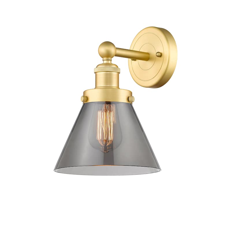 Innovations Lighting Large Cone - 1 Light 8" Sconce - Satin Gold/Light Smoke
