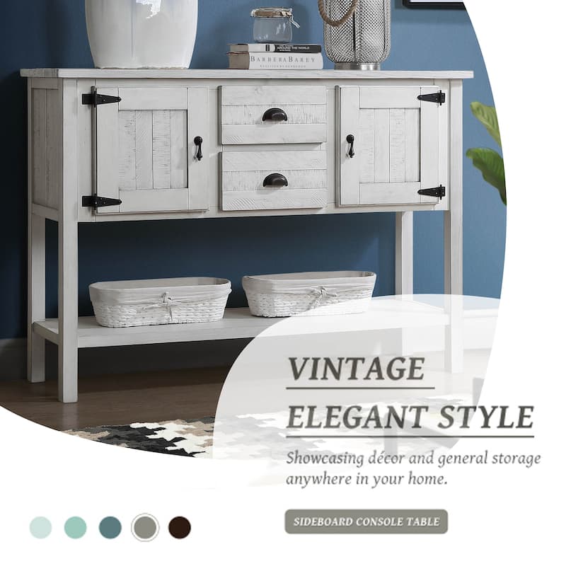 Solid Wood Sideboard Console Buffet with 2 Drawers and Cabinets and Bottom Shelf