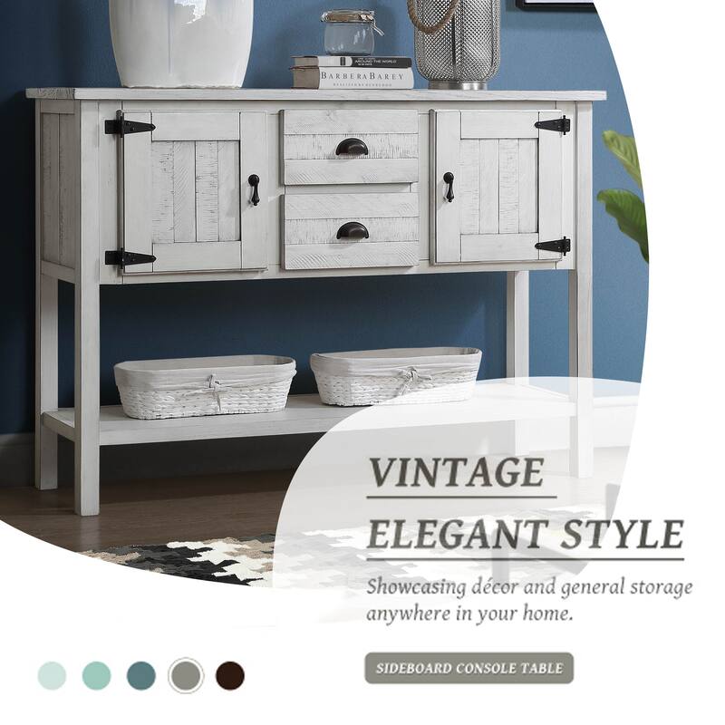 Solid Wood Sideboard Console Table with Drawers Cabinets and Bottom Shelf