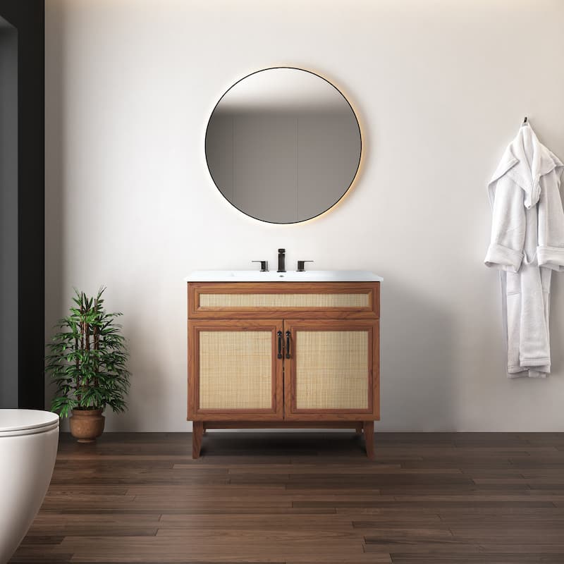 Ancillary Rattan Modern Farmhouse 2-Shelf Bath Vanity Cabinet Only (Sink Basin not Included), by JONATHAN Y