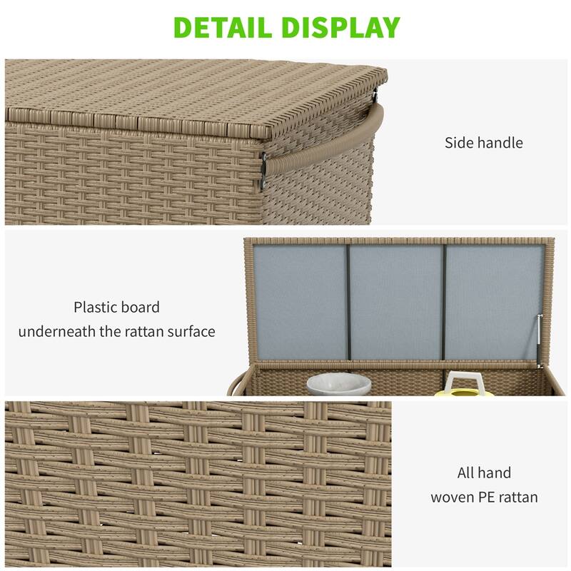 83 Gallon Wicker Outdoor Deck Box on Wheels for Garden Tools