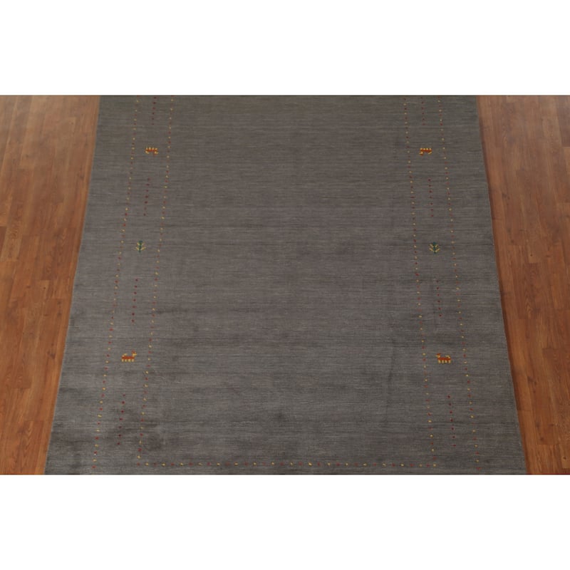 Grey Tribal Gabbeh Oriental Area Rug Handmade Wool Carpet - 6'7"x 9'9"