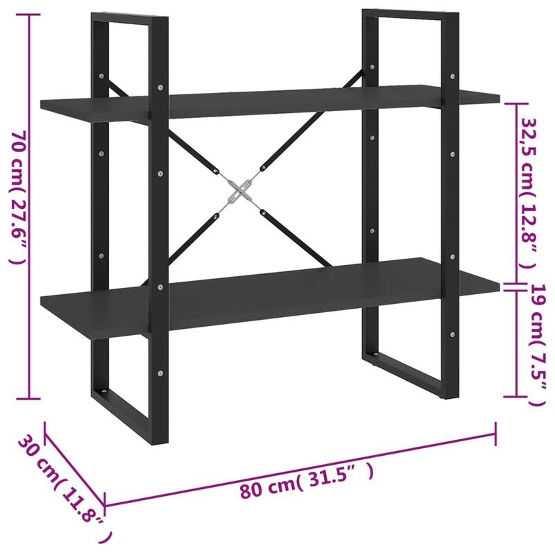 vidaXL 2-Tier Book Cabinet Gray 31.5"x11.8"x27.6" Chipboard - 31.5" x 11.8" x 27.6" - 31.5" x 11.8" x 27.6"