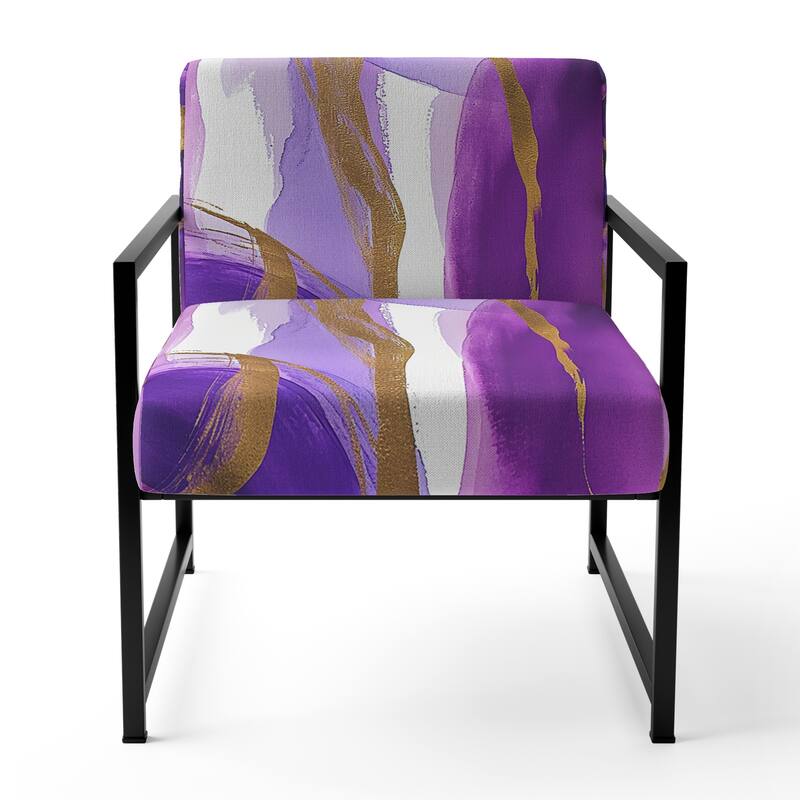 Designart "Mettalic Indigo And Gold II" Upholstered Abstract Accent Chair - Glam Arm Chair For Living Room